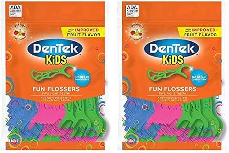 DenTek Kids Fun Flossers Wild Fruit | 75-Count Floss Picks | 2-Pack