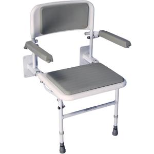 Wall Mounted Foldable Shower Seat with Independently Folding Padded Arms, Back & Seat – Ideal for Seniors, Elderly, Pregnant Women, and Disabled Individuals – Adjustable Height for Customized Comfort