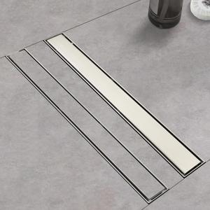 Linear Shower Drain 24 Inch Brushed 304 Stainless Steel Rectangle Shower Floor Drainwith Reversable Tile-inPattern Drain Cover & Hair Catcher, Adjustable Feet
