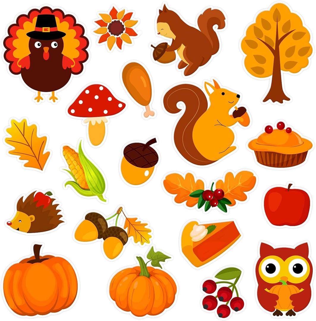 20 PCS Autumn Clings Fall Thick Gel Cling Window Gel Decals Stickers for Kids, Toddlers and Adults Home Airplane Classroom Nursery Autumn Fall Thanksgiving Party Supplies Decorations (Thanksgiving)