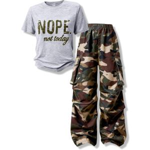 Girls Clothes Little Girl Outfits Letter Print Short Sleeve Tops & Cargo Pants 2PCS Girls Clothing 15-16 Years
