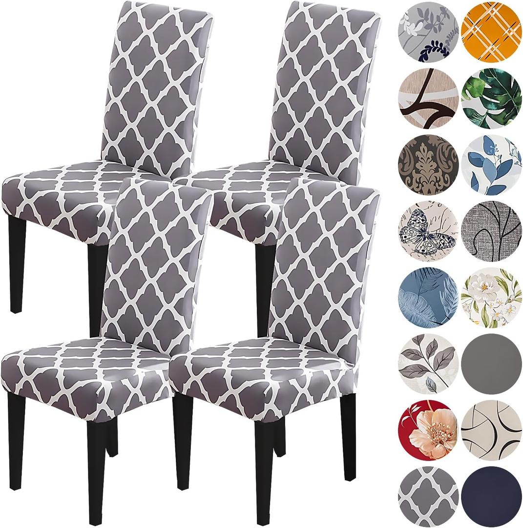 HZDHCLH Grey Chair Covers for Dining Room Set of 4,Stretch Spandex Parsons Chair Slipcover 4 Pack,Washable Anti-dust Chair Seat Cover for Kitchen,Wedding,Party