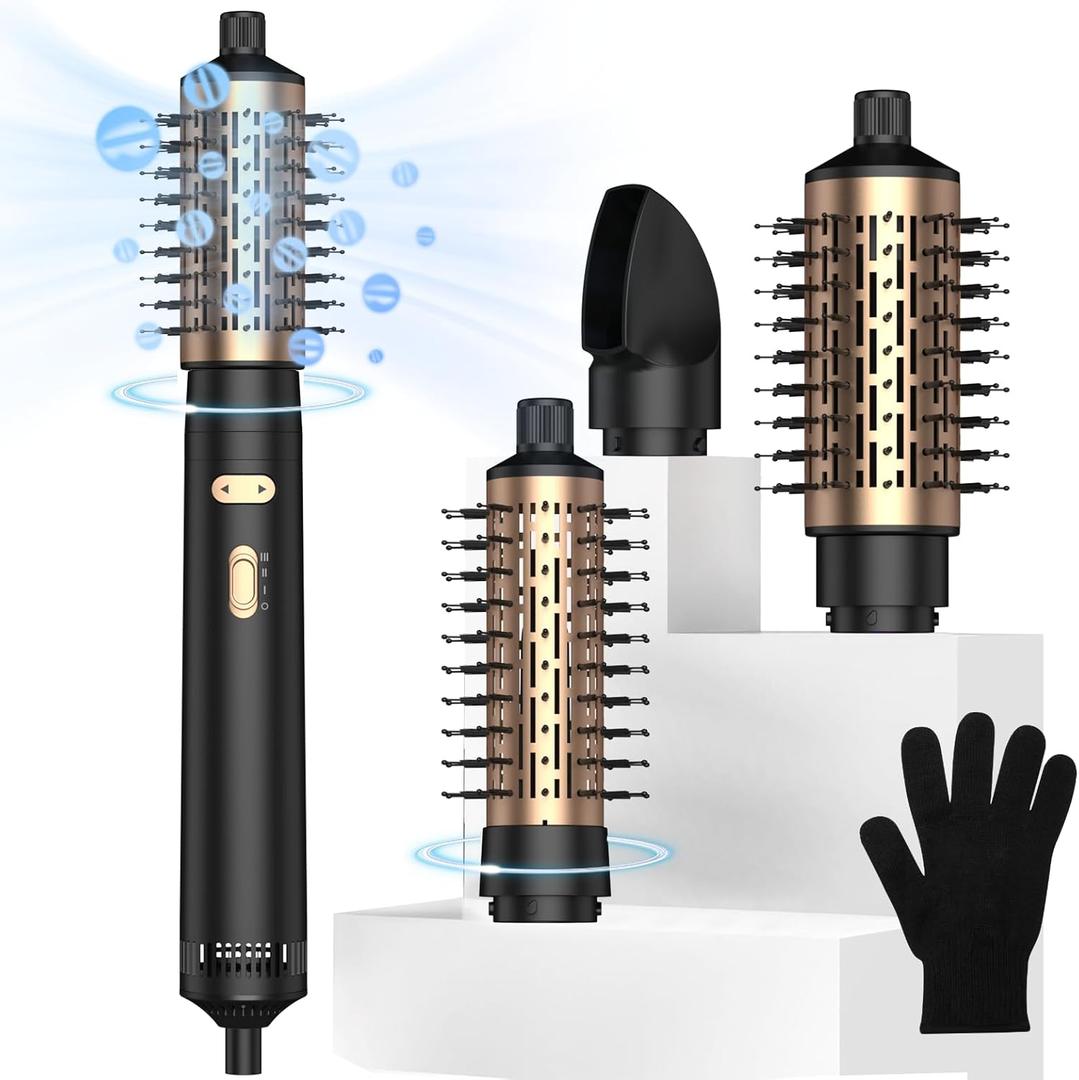 Rotating Hair Dryer Brush,3-in-1 Blow Dryer Brush,Hair Dryer Brush with Detachable Brush(2" & 1.5"),3 Heats and 2 Speeds Rotating Hair Dryer Spinning for Curl,Straight