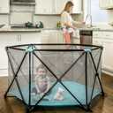 Regalo Safety My Play Portable Baby Playpen & Play Yard, Foldable 6-Panel Indoor Outdoor Playpen for Babies & Toddlers, Mesh Sides, Washable Fabric, 48, Aqua/Black