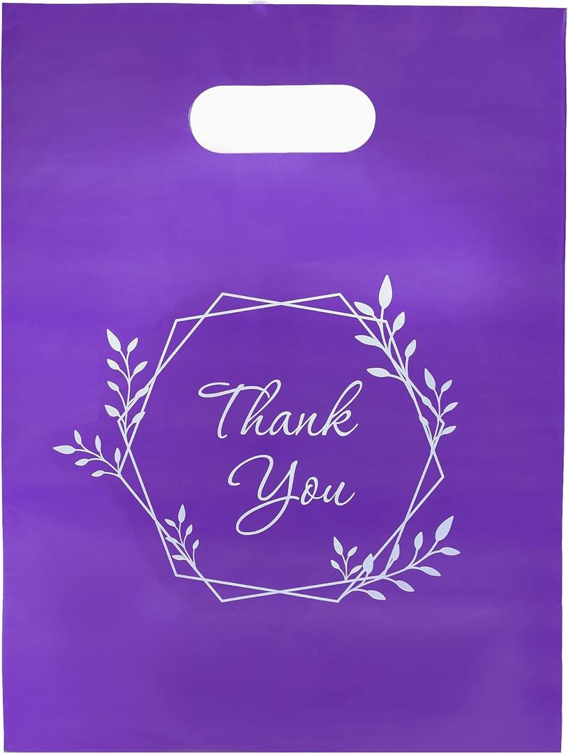 Merchandise bags 100 Purple Color 9"x12" Size 1.5Mil Thick Glossy With Handles (Purple Thank you)
