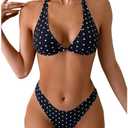 WDIRARA Women's Polka Dots Bikini Set Swimsuit 2 Piece Bathing Suit | Halter Triangle, Small