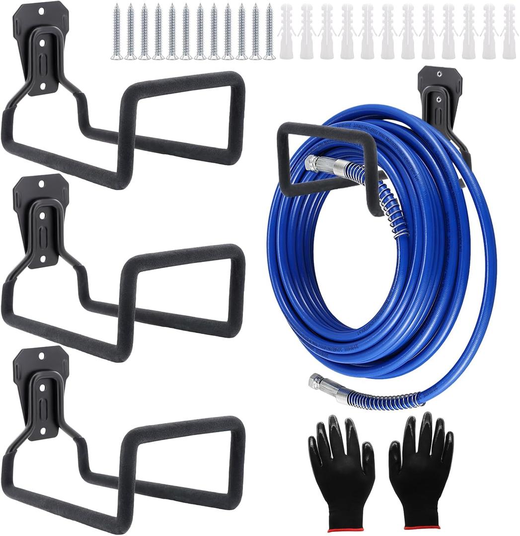 4 Pack Garden Hose Holder, Hose Reel Heavy Duty Hose Hanger, Wall Mounted Water Hose Holder Outdoor/Indoor Metal Durable Hose Hooks Ideal for Water Hose Storage Garden Yard Hold Max 308 Lbs- Black