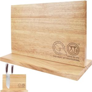 XYJ Authentic Since 1986, Magnetic Knife Block, Double Side Kitchen Knife Holder, Natural Wood, Knife Cutlery Display Stand, Organizer Storage Rack for Home Kitchen