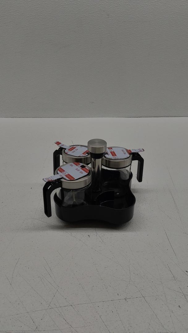 TINMIX Revolving Condiment Pots Sugar Bowl Salt & Pepper Cellar with Lid and Spoon, Set of 4 Seasoning Box Spice Jar with 360 Rotating Holder Tray for Kitchen, 3Pots