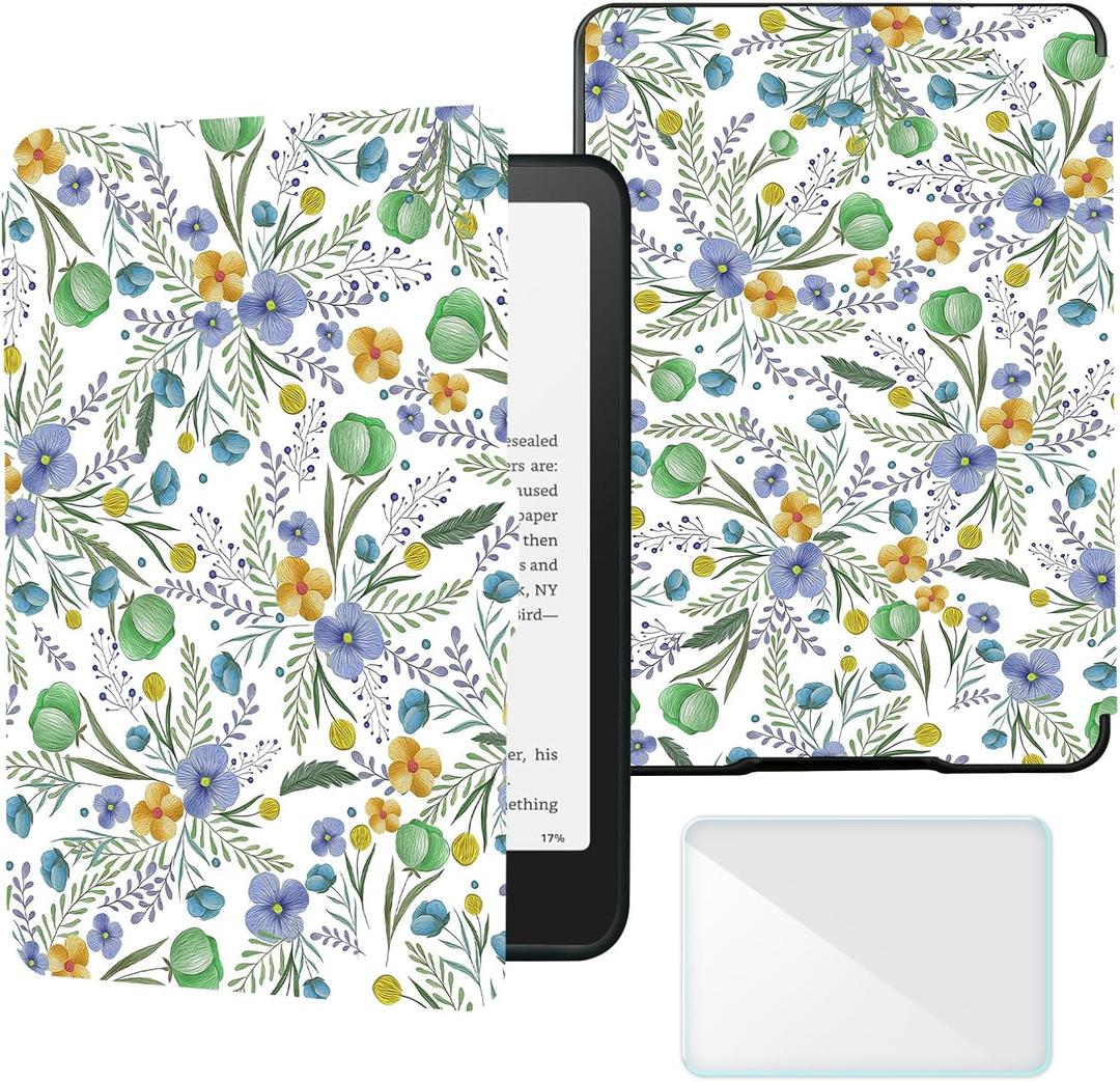 Case Compatible with 6" Kindle Paperwhite 5th/6th/7th Gen e-Reader (2012-2015 - Model No:EY21 & DP75SDI), Includes a Screen Protector - Premium PU Leather Cover with Auto Sleep/Wake,Flowers