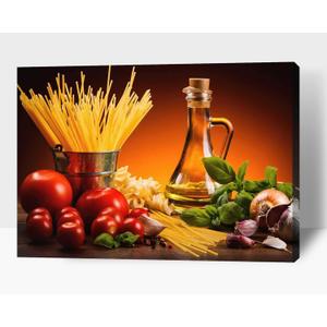 Kitchen Wall Decor Canvas Art, Colorful Ingredient Vegetable and Fruit Canvas Print for Dining Room Decor, Vintage Condiment Picture Kitchen Framed Painting for Restaurant Decor (12x18 Inches) (18L" x 12W")