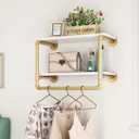 HOMEKAYT 24" Industrial Pipe Shelving Floating Wall Shelves 2 Tier Gold Shelves Multiple Use for Kitchen, Bedroom,Living Room,Bathroom (Gold 2-tier)