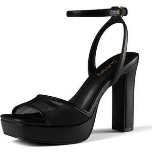 Platform Heels for Women, Chunky High Heels Open Toe Sandals with Ankle Strap, Dress Block Heeled Shoes for Party Wedding, 7.5 