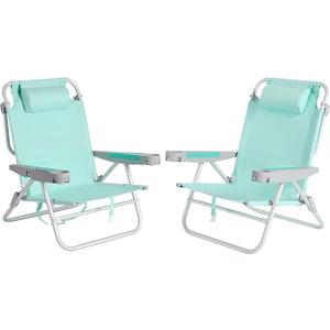 SUNNYFEEL Tall Folding Lawn Beach Chair Lightweight, Portable Sand Chair for Adults Heavy Duty 300 LBS with Cup Holders, Foldable Camping Lawn Chairs for Camp/Outdoor/Travel/Picnic/Concert/Sports, 2 Pcs