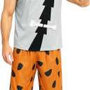 Men Adult Bam Costume Caveman T-Shirt Pants Outfit with Bone Accessory Halloween Stone Age Cosplay Dress Up (Gray, L)