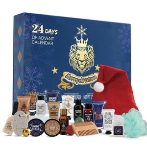 Advent Calendar 2025 Rinse & Robust 24 Days Christmas Gift Set for Men Holiday Gift Baskets for Men with Beard Care Skincare Beauty Advent Calendar, Happy New Year Countdown Calendar Gift Set (Blue)
