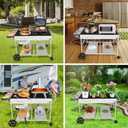 Pizza Oven Table with Topping Station, Outdoor Pizza Oven Cart, Grill Table for Outside, Grill Cart, Food Prep Work cart Fits for Ninja Woodfire Grill, Blackstone Griddle,Tabletop Grill