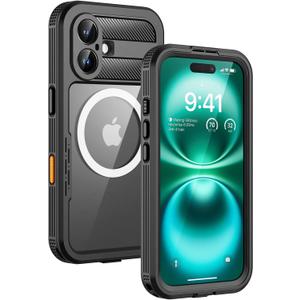 Lanhiem Magnetic Case for iPhone 16 Plus, IP68 Waterproof Dustproof Phone Case, [Compatible with Magsafe] [Built-in Screen Protector] Full Body Heavy Duty Rugged Phone Cover 6.7 inch, Black