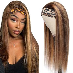 28 Inch P4/27 Blonde Headband Wig Human Hair Highlights Brown Grade 8A Machine Made Wig Glueless Brazilian Virgin Hair Straight Wig None Lacefront Wig Honey Blonde Wig Human Hair 150% Density (P4/27 Straight Wave Headband Wig Human Hair)