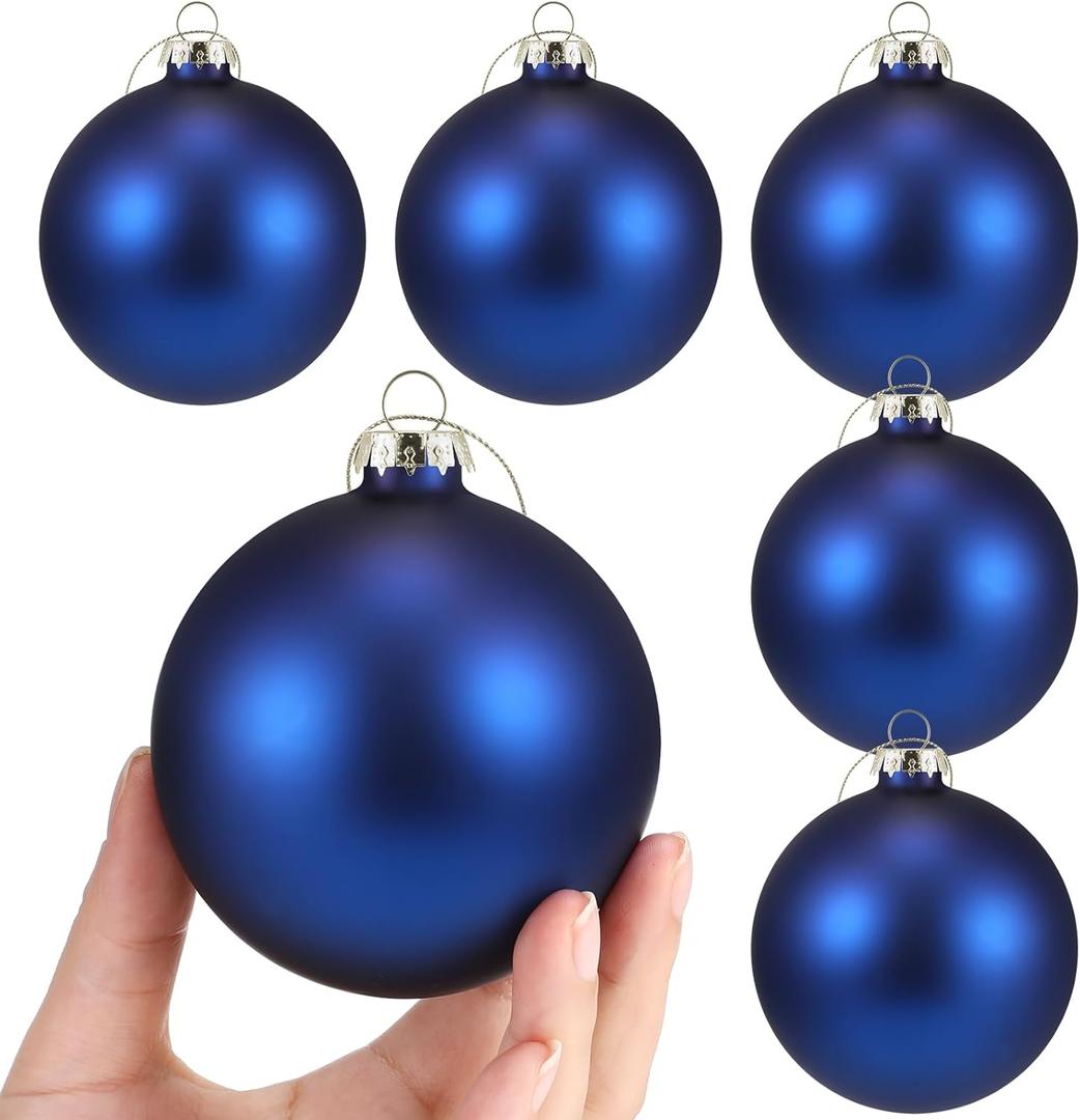 Syhood 3.15 Inch Glass Christmas Tree Ornaments 6 Pcs Christmas Ball Ornaments Hanging Christmas Baubles for Xmas Trees Holiday Decoration Wedding Party Gift(Dark Blue)