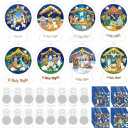 Frienda 48 Set Christmas Shaking Nativity Snow Globe Craft Kit Make a Jesus Birth Snowglobe Stickers Ornament Bulk with Glitter Sequins Papers for Xmas Tree Decor Religious Classroom Game Activities