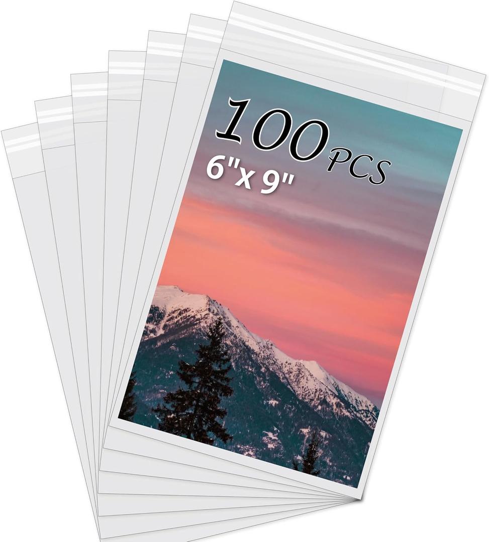 Acid-Free Picture Sleeves, 100Pack Crystal Clear Storage Bags for 6x9 Art Prints, Pictures, Photos, Frame Mats (Bag Size: 6" x 9")