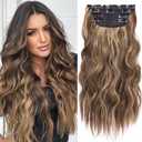 4PCS Clip in Hair Extensions Honey Blonde Mixed Light Brown 20 Inch Long Wavy Synthetic Hair Extensions (4pcs, 20Inch, 22H10#), 2 pack