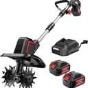 Cordless Electric Tiller for Gardening, Total 8.0Ah Battery Powered Mini Cultivator with 24.0AH Batteries & Charger, 9" Width, 6.6" Depth, 48 Steel Tines Rototiller for Soil Cultivation