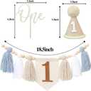First Birthday High Chair Banner Decorations for Boy 1st Birthday Hat with One Cake Topper Photo Backdrop