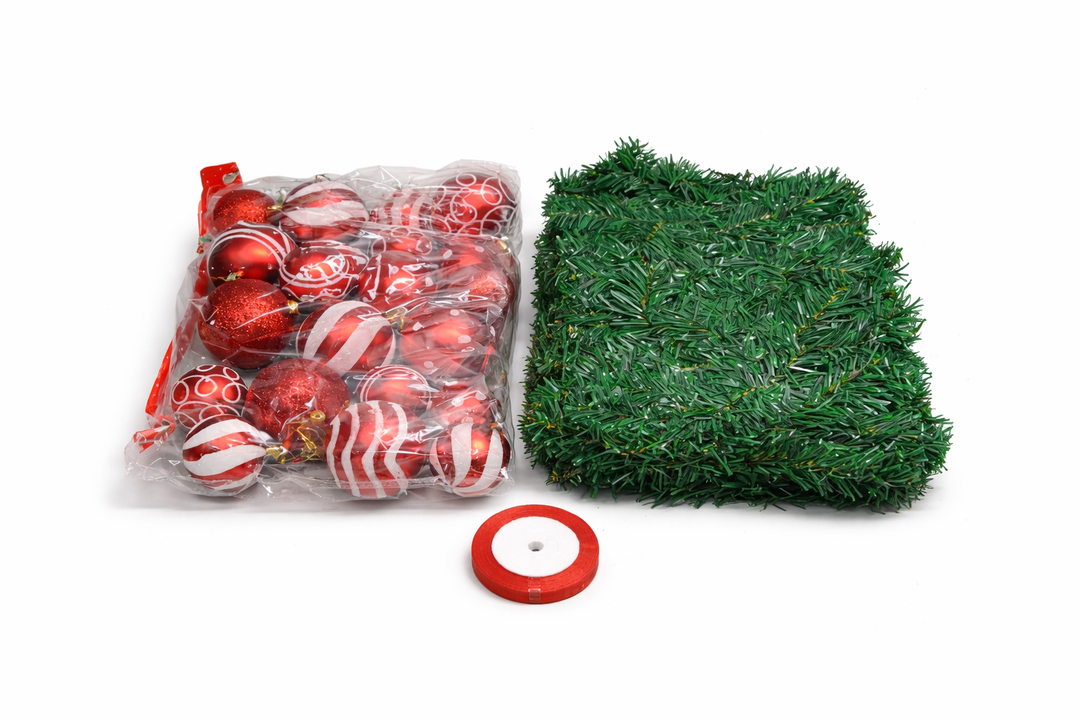 47 Pcs Christmas Chandelier Decor Set with 9 ft Garland Greenery with 280 Branches 21 Pcs Christmas Balls Ornaments Ribbons for Xmas Fireplace Staircase Indoor Outdoor Decor (Vivid)