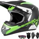 Youth Kids Dirt Bike Motocross Helmet (Goggles Gloves Face Mask) 4PCS Set, DOT Approved Boys Girls Full Face Motorcycle Helmets, ATV BMX MX Mountain Bike Off Road Kid Helmet (Green, L)