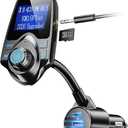 Nulaxy [2026 KM18 Upgraded Version] 48W Bluetooth 5.4 Car Adapter with Fasting Charging Ports [PD 30W & QC3.0 18W], Supports HandsFree Call, 1.44" Screen Wireless Radio FM Transmitter, Black