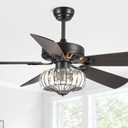 Surtime 52" Farmhouse Chandelier Ceiling Fans with Lights and Remote,K9 Crystal Fandelier Ceiling Fan for Outdoor/Indoor Dining Room,Living Room