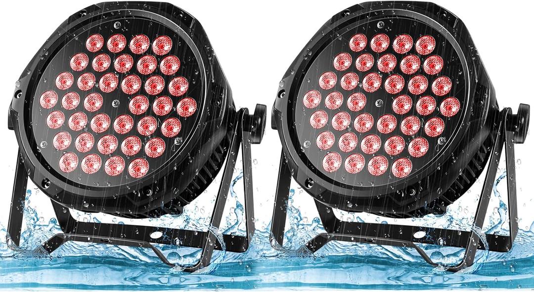 HOLDLAMP Outdoor Waterproof LED Stage Lights Par Can Light Uplighting, RGB 3-in-1 Uplights for Events, DMX Control Sound Activated Strobe Light for Christmas Party Bar Church DJ Wedding (2 Packs)
