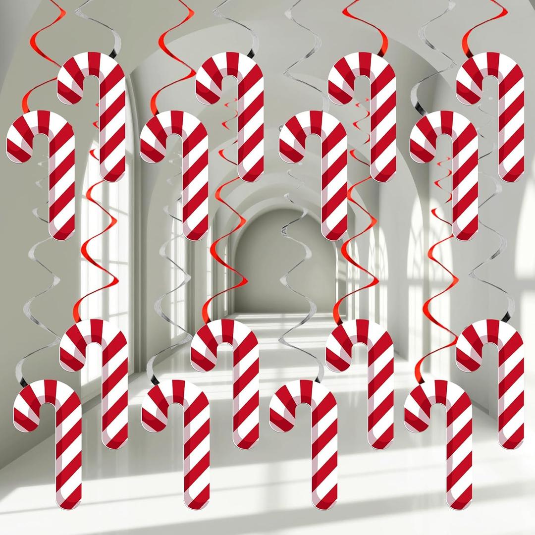 90pcs Christmas Candy Party Decorations Christmas Candy Cane Foil Swirl Ceiling Hanging Ornaments Decor Candy Cane Cutouts Party Supplies for Christmas Tree Home Decor Xmas Winter Holiday Party Favor