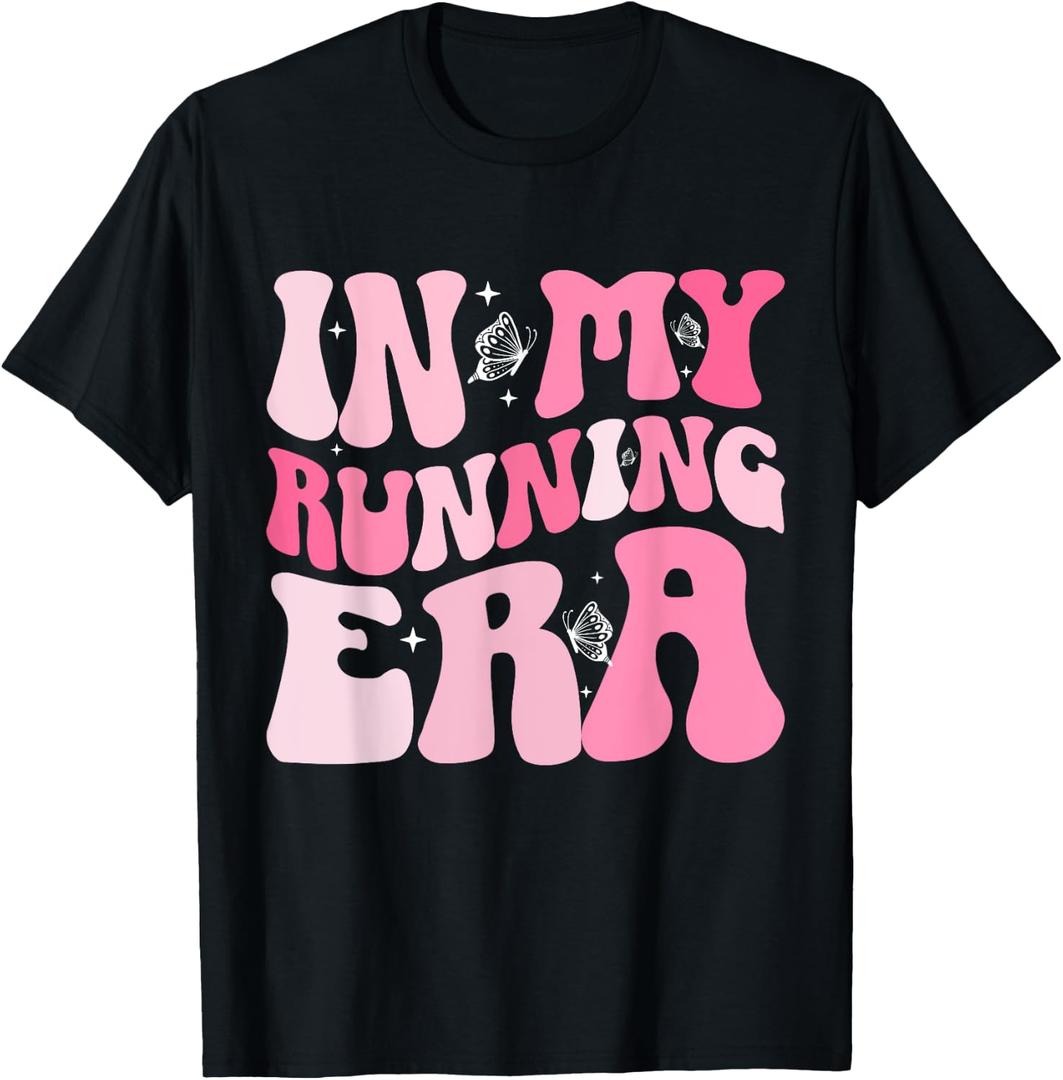 in My Running Era Runner Girls Cross Country Track Marathon T-Shirt (Black, M)