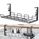 No Drill Under Desk Cable Management Tray, Desk Wire Management Cable Tray Sturdy Metal Wire Organizer Under Desk Basket for Office and Home Standing Desk -Black