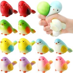 Meooeck 12 Pcs Birds Stress Balls for Adult Mini Birds Fun Squeeze Fidget Animal Balls Cute Party Favors for Birthday Office Stuffer Gift ADHD Autism Anxiety (Colorful)