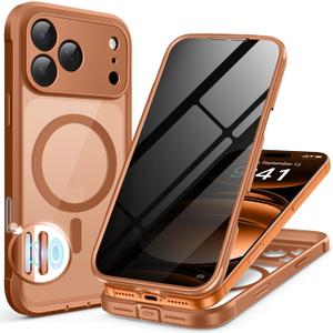 BERFY for iPhone 17 Pro Max Case, Compatible with MagSafe, Built-in Privacy Screen Protector, Camera Protection, Shockproof Full Body Phone Case 6.9", Clear Dark Orange