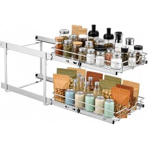 2 Tier Individual Pull Out Cabinet Organizer 15" W x 22" D, Heavy Duty Pull Out Drawers for Kitchen Cabinets, Slide Out Shelves for Base Cabinet Organization in Kitchen Bathroom Pantry