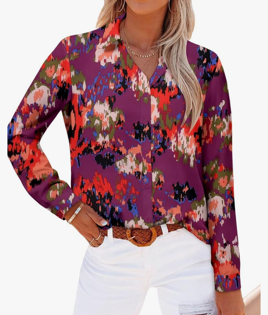 Fashion Women's Shirts Fashion Casual Loose Fit Long Sleeve Button Down Lightweight Collared Blouse Tops XL