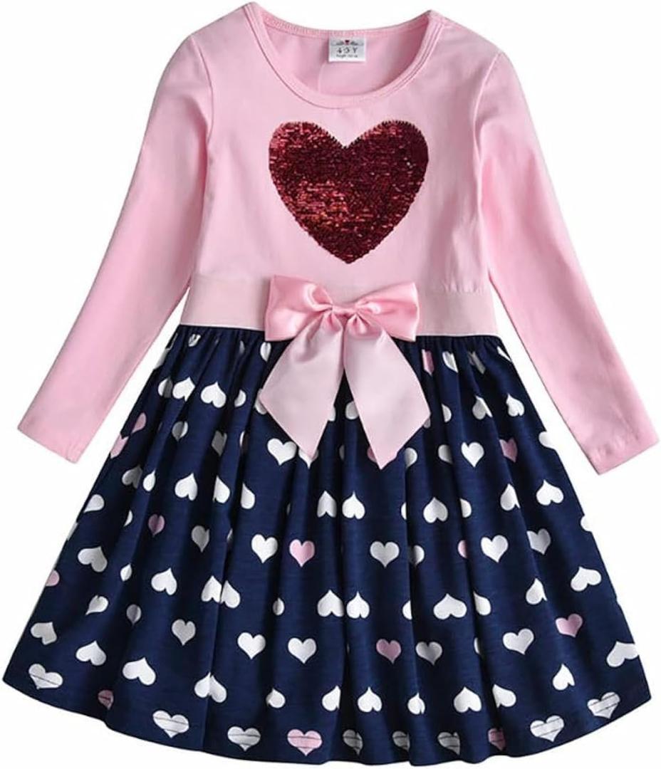VIKITA Girls Dresses Pink Winter Clothes Sparkling Long Sleeve Outfits for Little Kids 2-12 Years (5T, Alh5740)