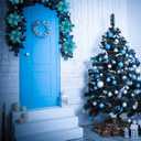 24 Pcs Christmas Teal Blue Glittered Mesh Holly Leaf Artificial Poinsettia Flowers Picks Tree Ornaments 5.9" W for Teal Blue Christmas Tree Wreath Garland Floral Gift Winter Wedding Holiday Decoration