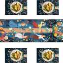 5-Piece Table Runner and Placemat Set – Whimsical Folk Art Design with Floral & Dancing Characters – 1 Table Runner & 4 Placemats – Colorful Dining Decor for Spring & Festivals