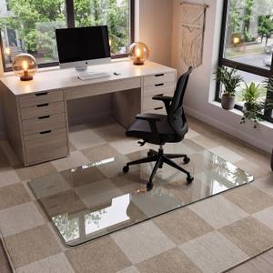 Office Chair Mat for Carpet & Hardwood, Upgraded 30" x 55" Dual Use Tempered Glass Chair Mat for Chair and Footrest Under Desk