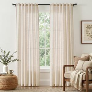 Jinchan Beige Linen Blend Curtains 84 Inches Length 2 Panels for Bedroom Living Room, Light Filtering 50 Inches Wide Natural Farmhouse Drapes with Rod Pocket Back Tab (50W x 84L, Ecru)