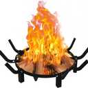 24 Inch Round Fire Pit Grate with 10 Bars for Firepit, Heavy Duty Firewood Log Burning Rack Holder for Fireplace Hearth Wood Stove and Outdoor Campfire, Black