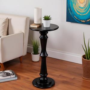 SwallowLiving Solid Wood Side Table - 12" Round Pedestal Drink Table for Small Spaces - Modern Black End Tables for Sofa Side & Narrow Nightstand - Elegant Tall Plant Stand & Accent Tables - 25" H