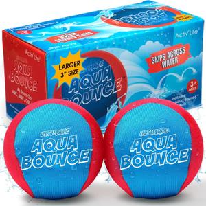 Activ Life The Ultimate Larger 3 Size Skip Balls - Water Bouncing Ball, Beach Toys for Friends & Family, Pool Toys and Beach Must Have, Two Pack (Red/Blue)