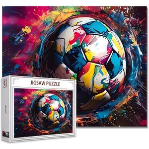Colorful Soccer Jigsaw Puzzle 1000 Pieces Puzzles for Adults, Graffiti Football Jigsaw Puzzles for Challenging Family Activity Games DIY Puzzle for Home Wall Decor Gifts - 20 x 27 Inches